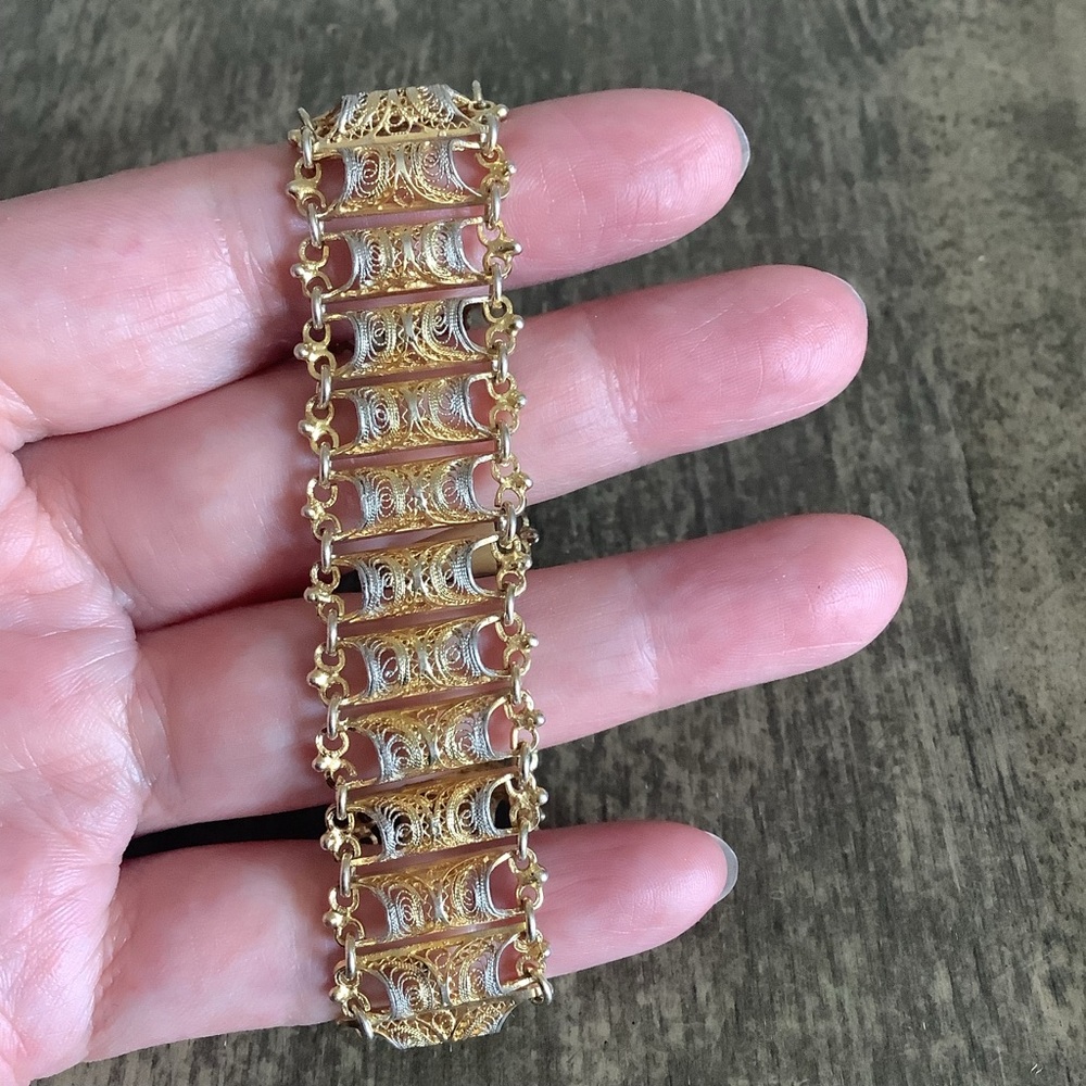 Vintage gold wash 800 silver filigree bracelet.